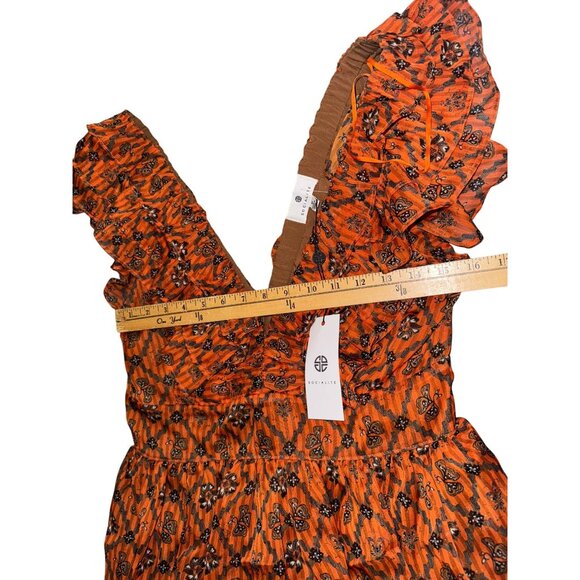 Orange Geo Medallion Print Dress With Ruffle Details By Socialite - Picture 5 of 8